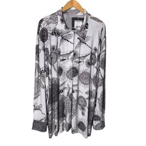 Norma Kamali Oversized Boyfriend Shirt Floral Dragonfly Size Large NWT